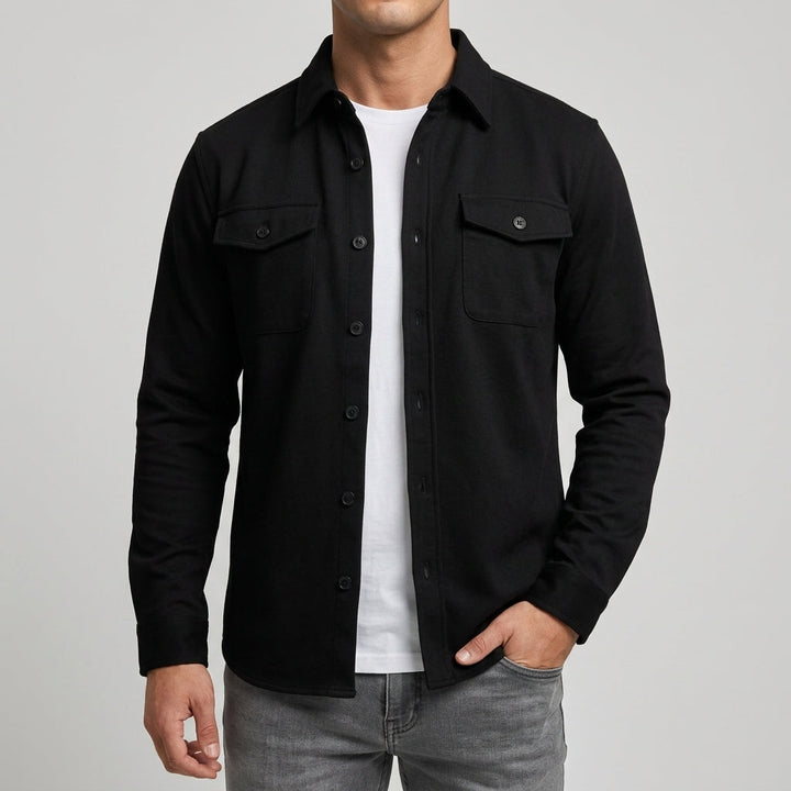 Pánská tkaná overshirt košile na knoflíky se dvěma náprsními kapsami
