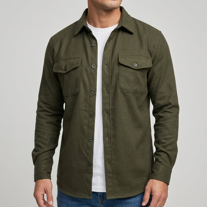 Pánská tkaná overshirt košile na knoflíky se dvěma náprsními kapsami