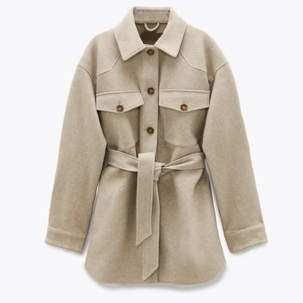 Loose Wool Belted Coat for Women