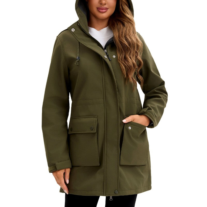 Women's Hooded Zip-Up Multi-Pocket Utility Jacket