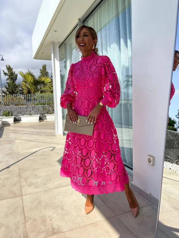 Arabella | Vestido Midi de Gola Alta com Mangas Bufantes para Mulher