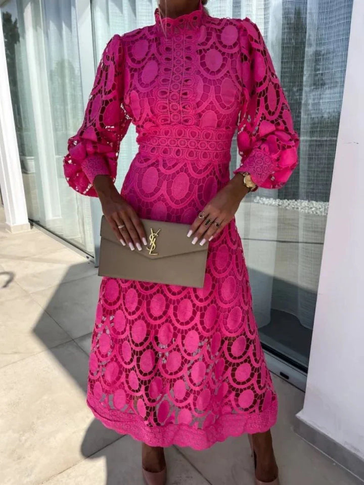 Arabella | Vestido Midi de Gola Alta com Mangas Bufantes para Mulher