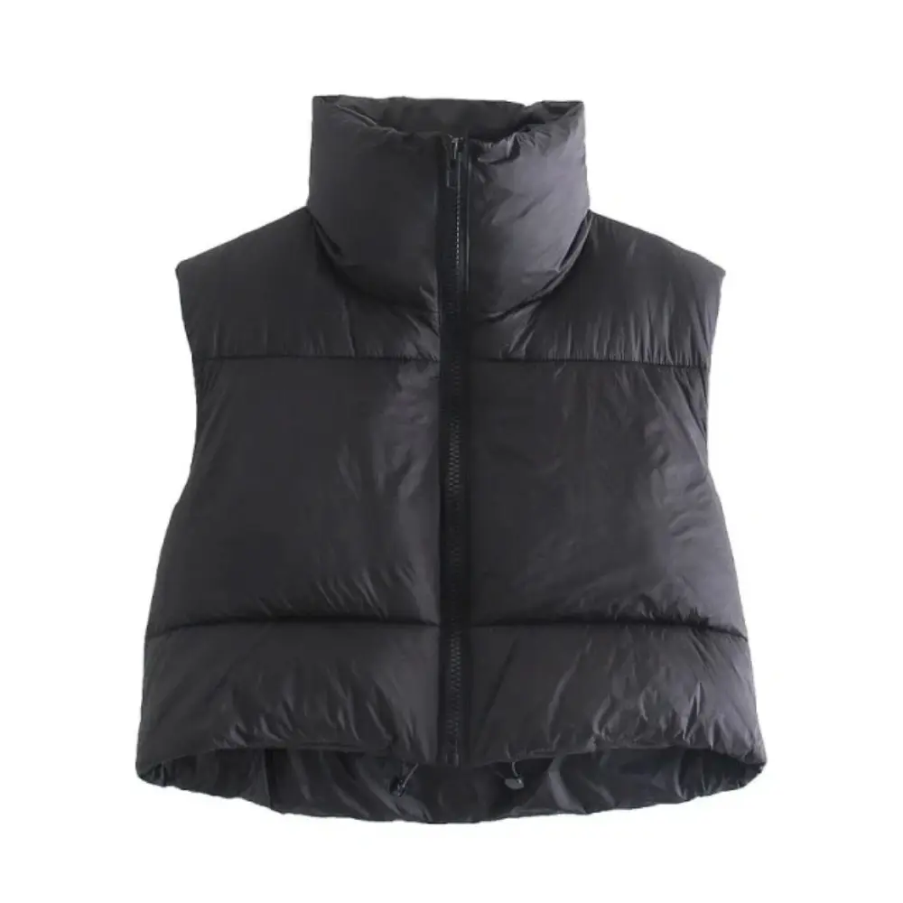 Cropped Puffer Vest for Women Black