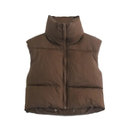Cropped Puffer Vest for Women Brown