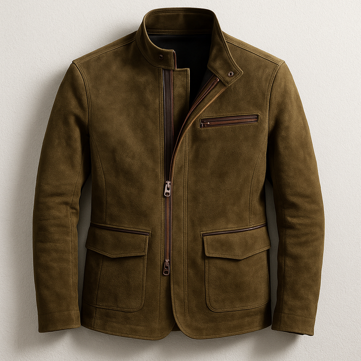 Giacca casual da uomo in pelle scamosciata stile field jacket