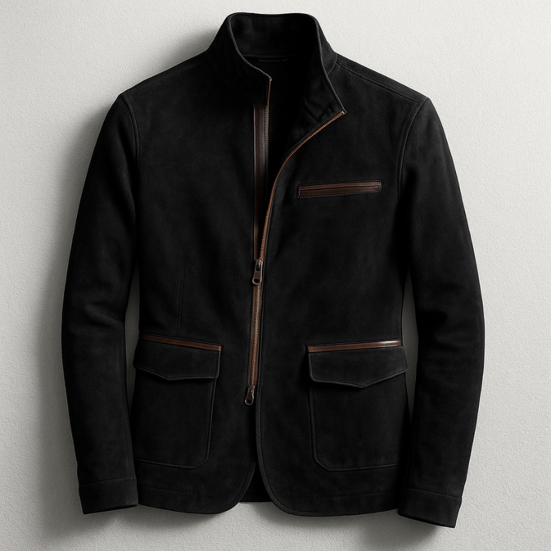 Giacca casual da uomo in pelle scamosciata stile field jacket