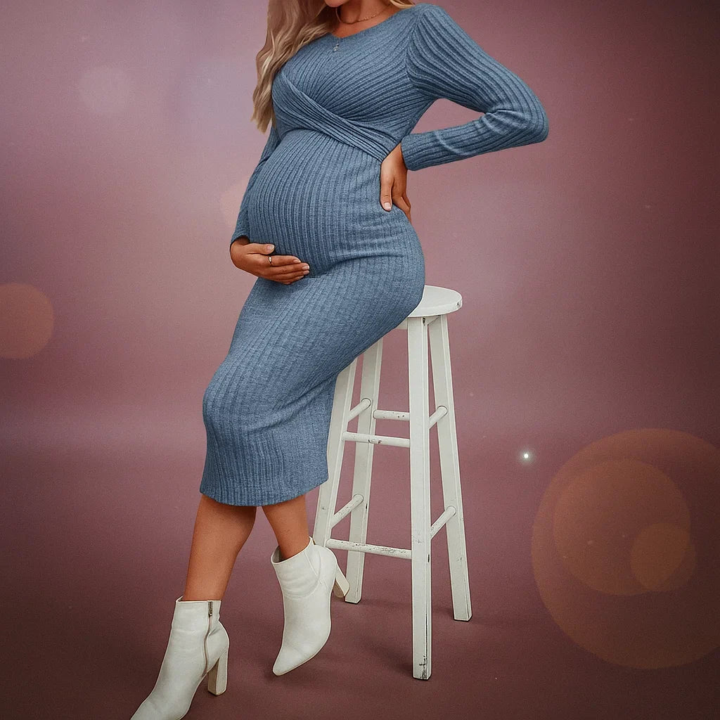 Women's Maternita Dress - Elegant and Comfortable Maternity Wear Blue