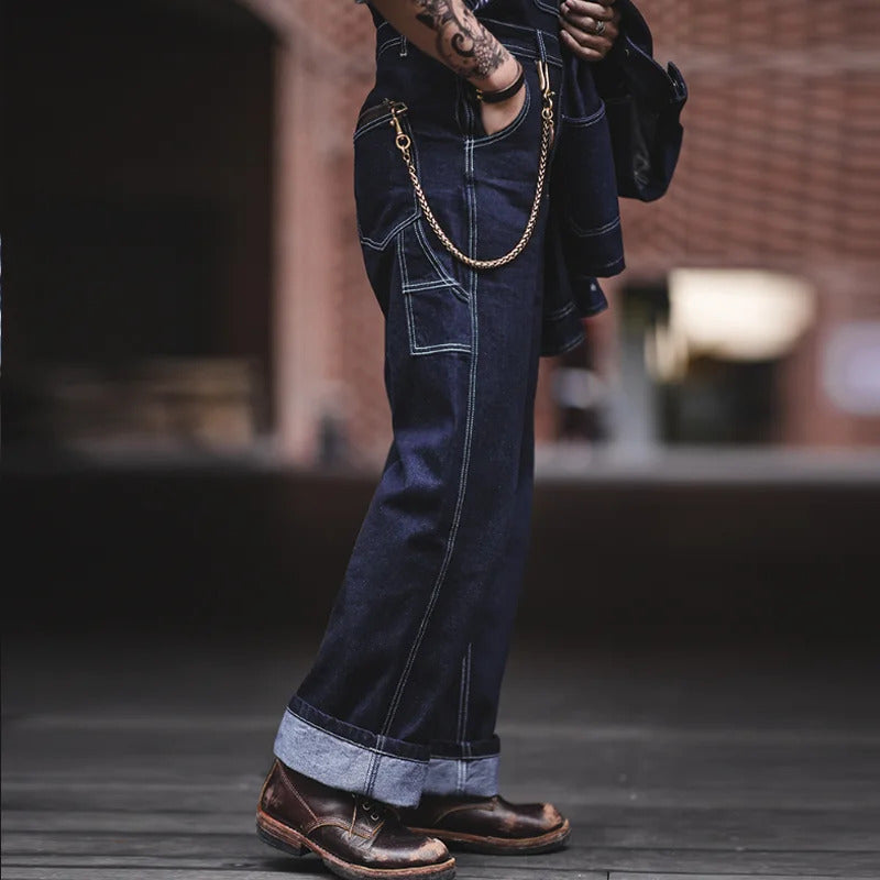 Men's Vintage-Inspired Indigo Denim Work Overalls