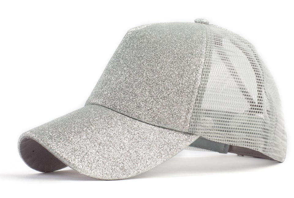 Gorra de béisbol snapback con cola de caballo y lentejuelas para estilo hip-hop