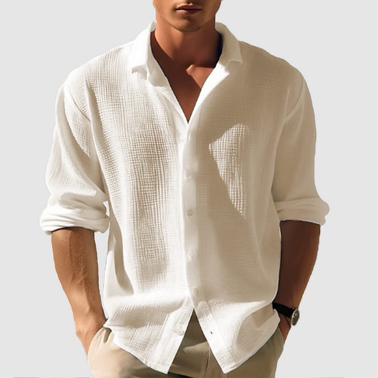 Camisa casual de manga larga para hombre con tejido de gofre