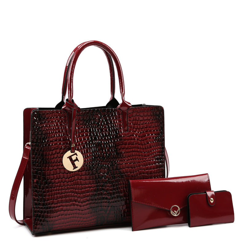 PU Leather Crossbody Bag For Women Handheld Style Everyday Wine red threepiece set