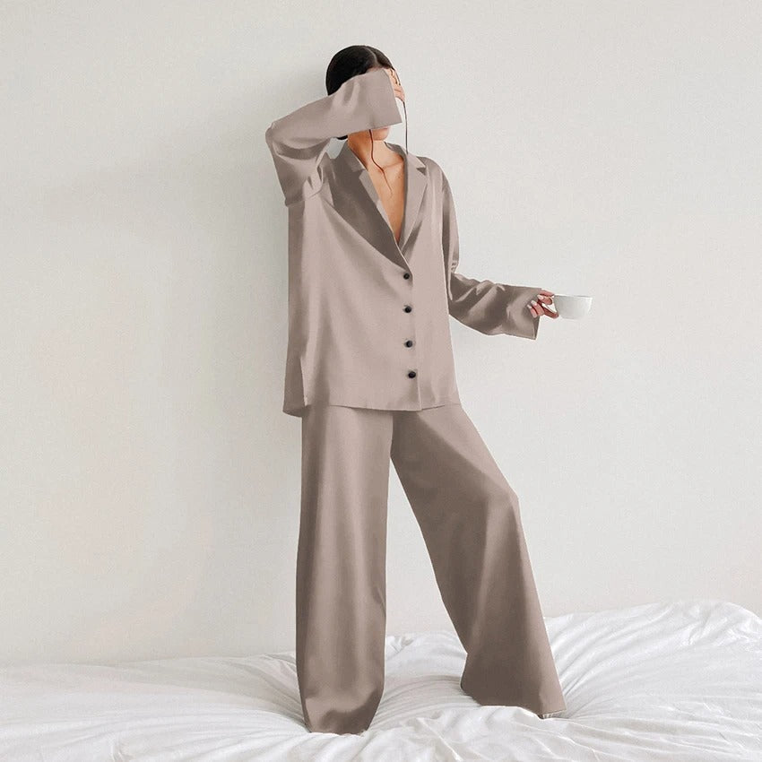 Ultra-Luxe Women’s Silk Wide-Leg Pajama Set-MODAUTLET