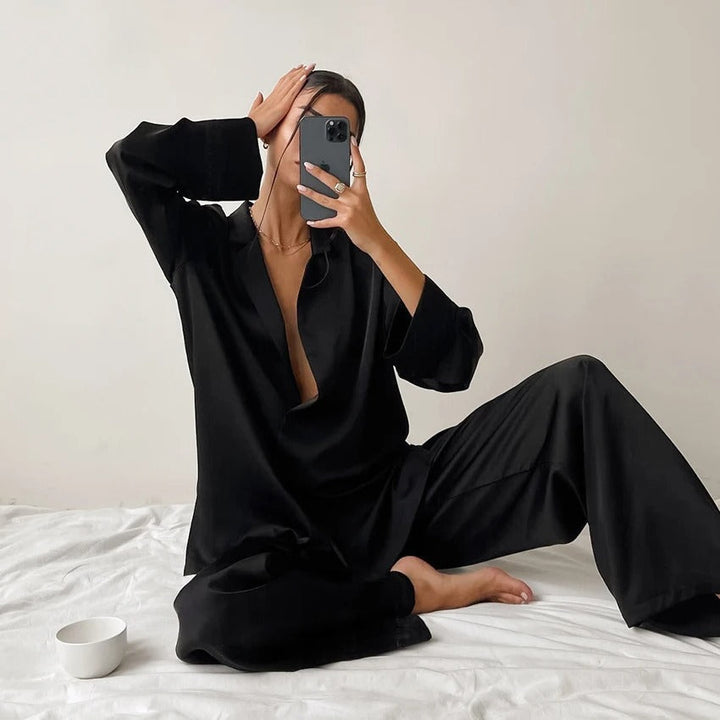 Ultra-Luxe Women’s Silk Wide-Leg Pajama Set-MODAUTLET