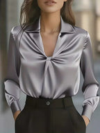 Women's Elegant Front Twist Blouse Gray