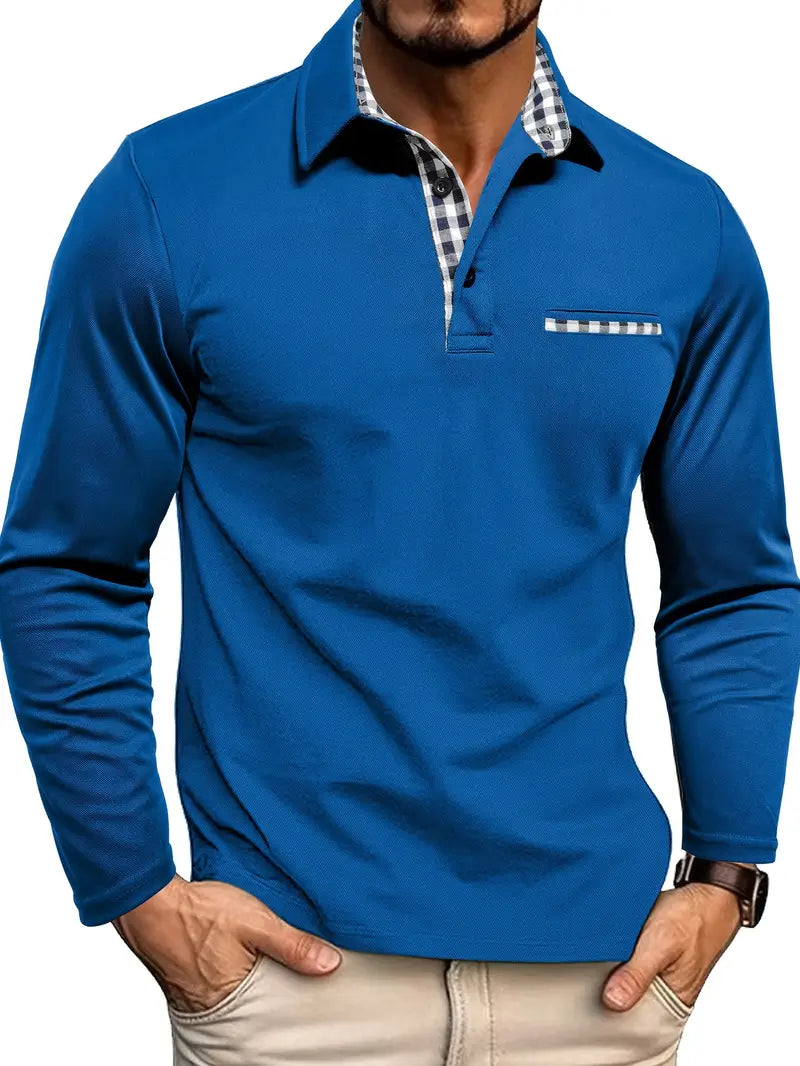 Men's Smart Casual Long-Sleeve Polo Shirt Blue