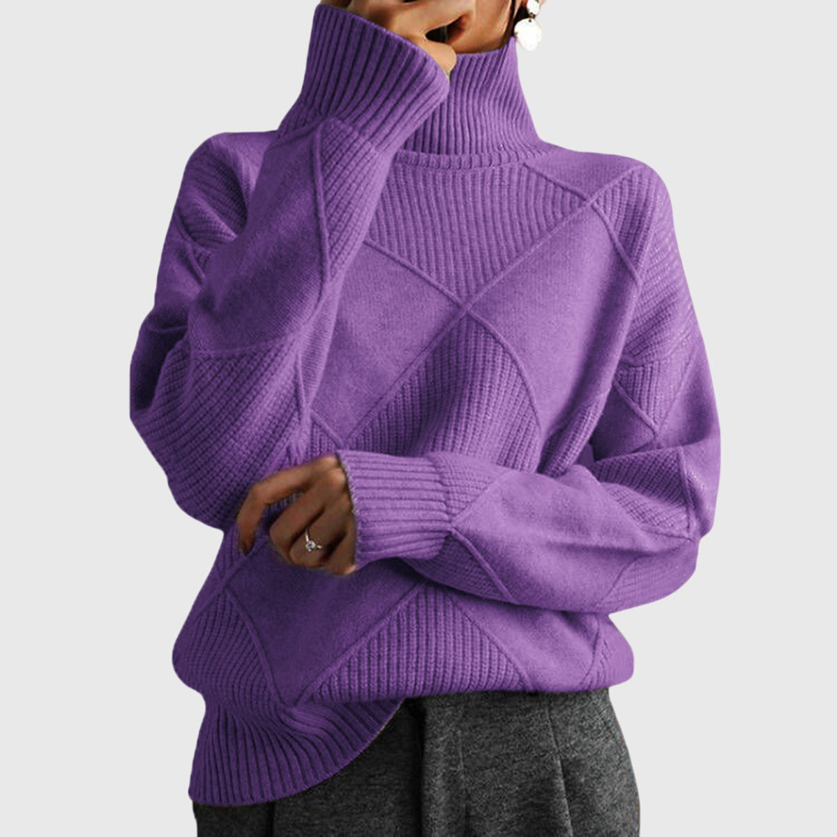 Womens Geometric Turtleneck Sweater Violet