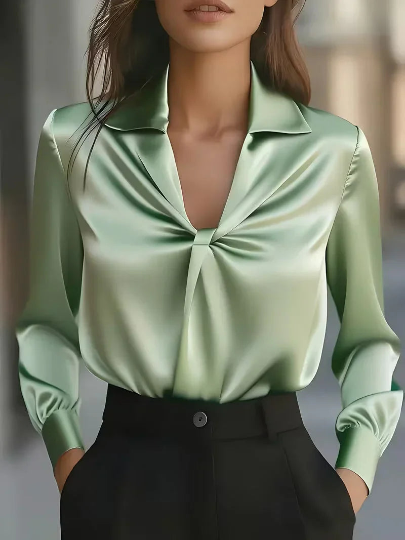 Women's Elegant Front Twist Blouse Light Green