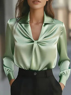 Women's Elegant Front Twist Blouse Light Green