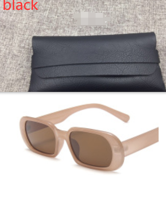 Retro Candy Color Small Frame Sunglasses With glasses bag Milk tea color