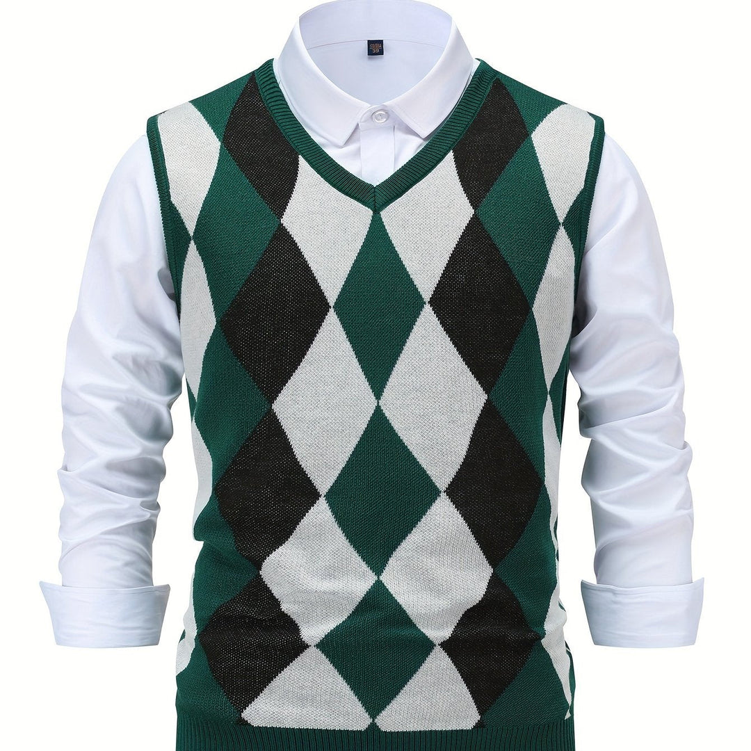 Pánská klasická vesta s argyle vzorem
