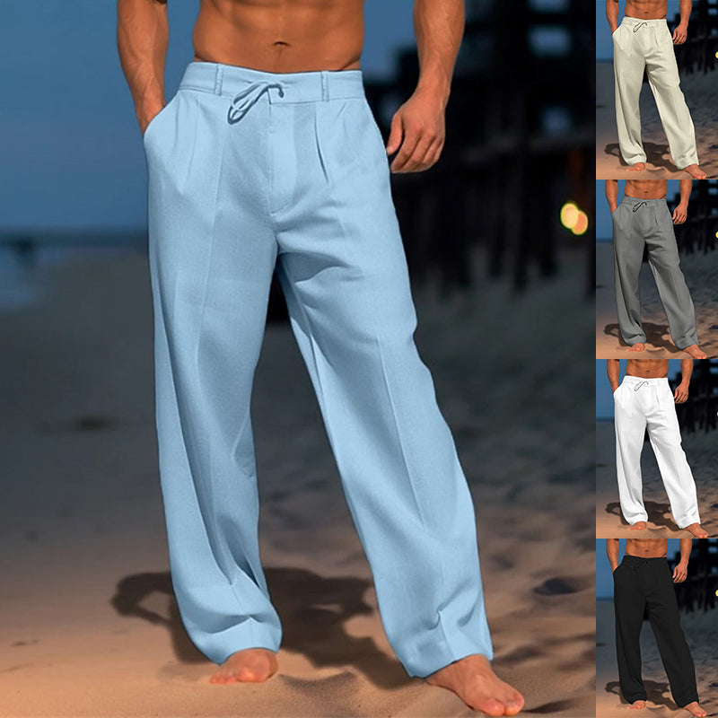Men's Wide-Leg Casual Drawstring Pants with Pockets