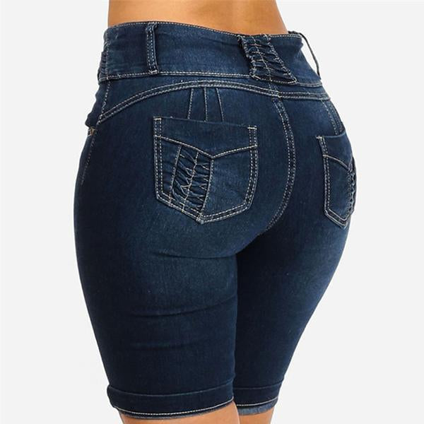 Women's Mid Rise Button-Up Stretch Denim Shorts - Clearance Sale