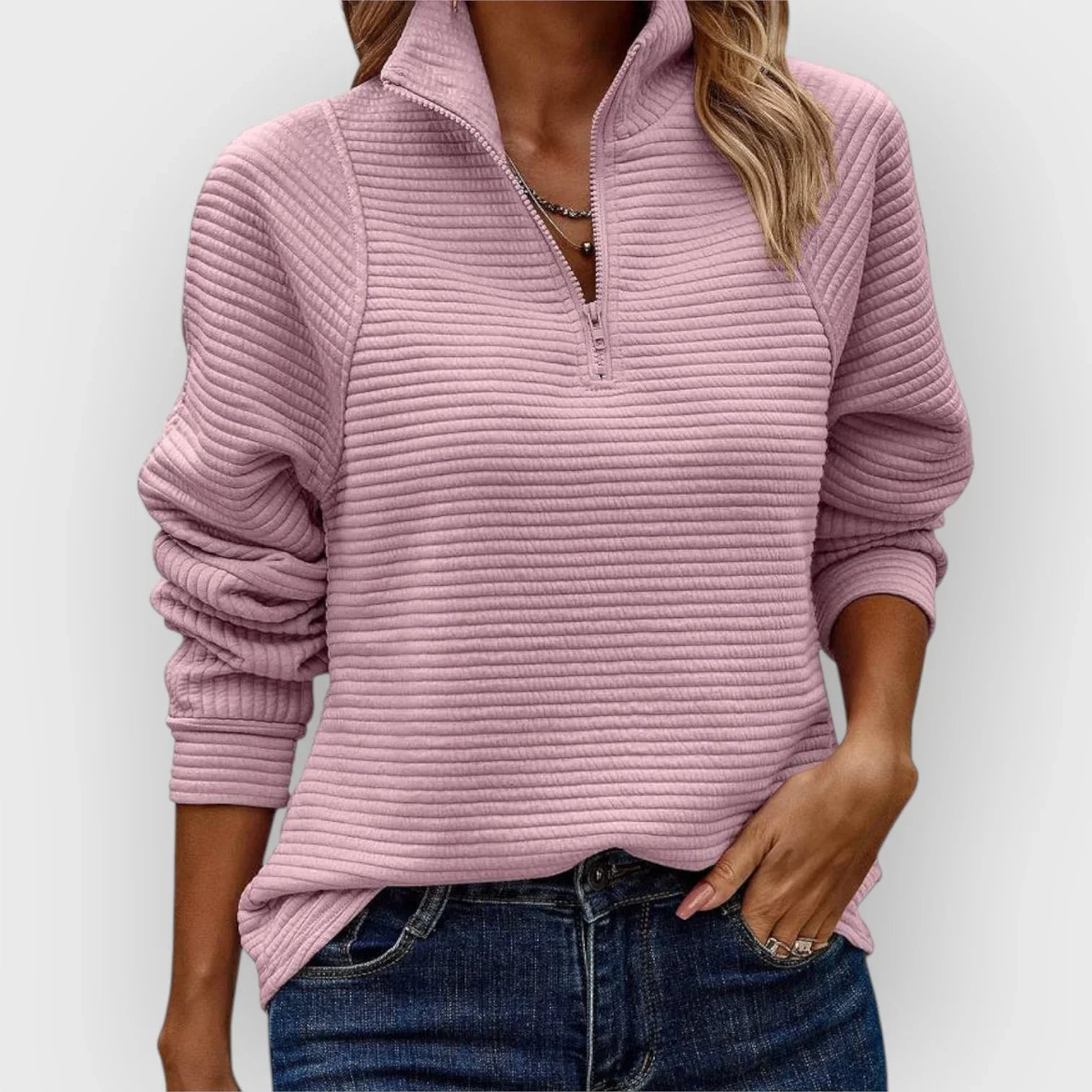 Women's Sleek Stand Collar Half-Zip Pullover Pink