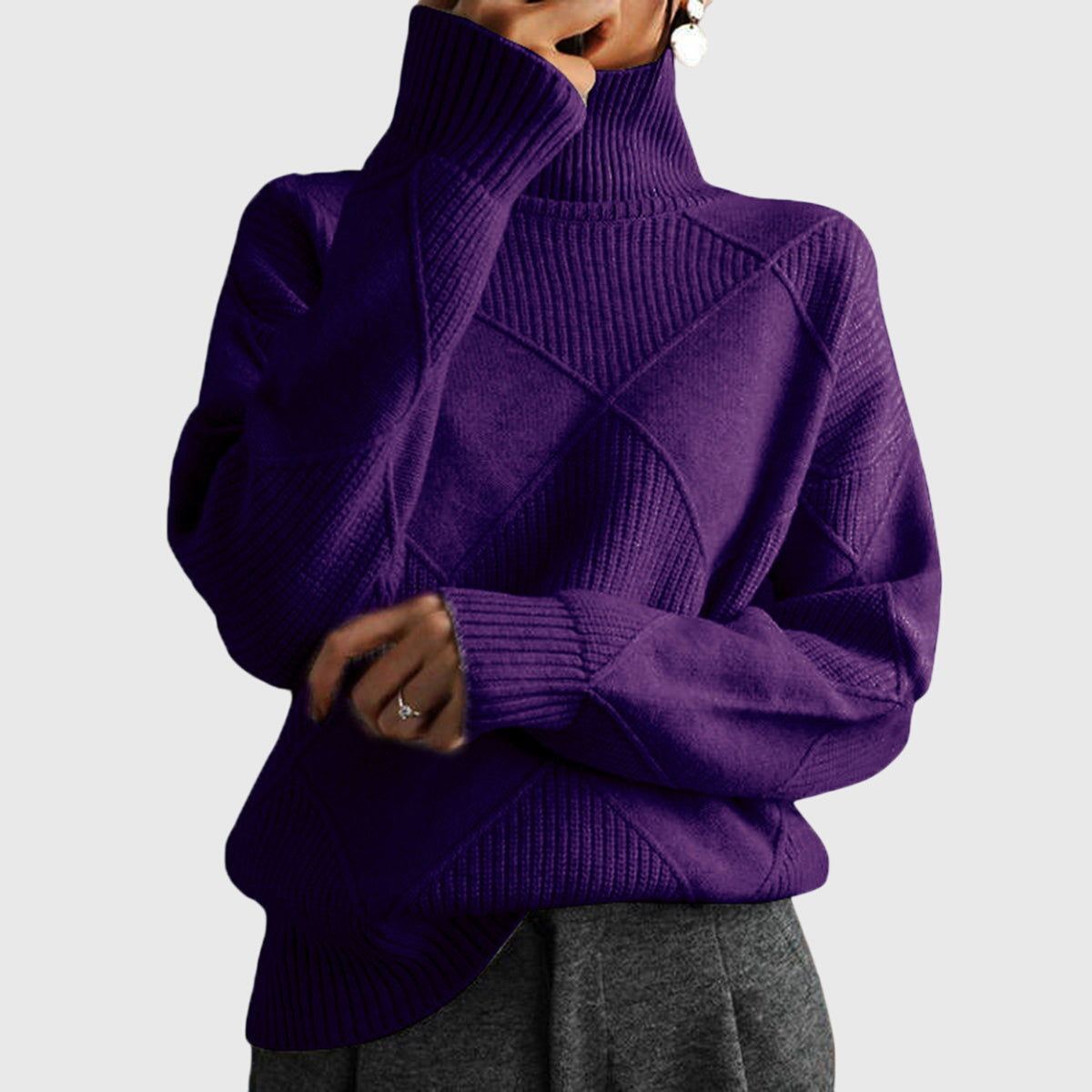Womens Geometric Turtleneck Sweater Purple