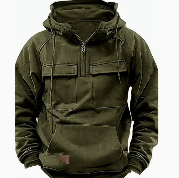 Men’s Zip-Up Hoodie – Drawstring & Pockets Army Green
