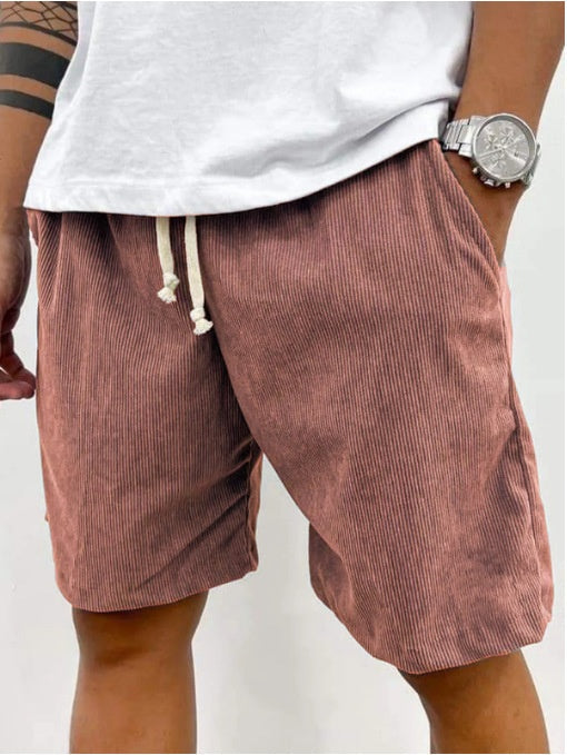 Men's Corduroy Drawstring Shorts Relaxed Fit Casual Peach