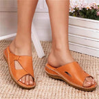Stylish Orthopedic Leather Sandals With Soft Soles Orange