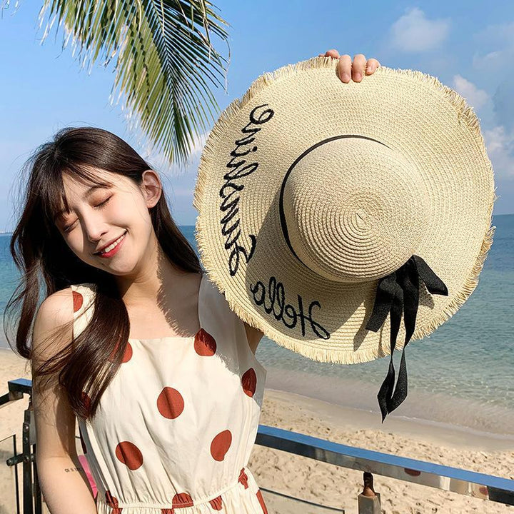 Lace Up Large Brim Straw Hat for Women - Perfect Beach Cap