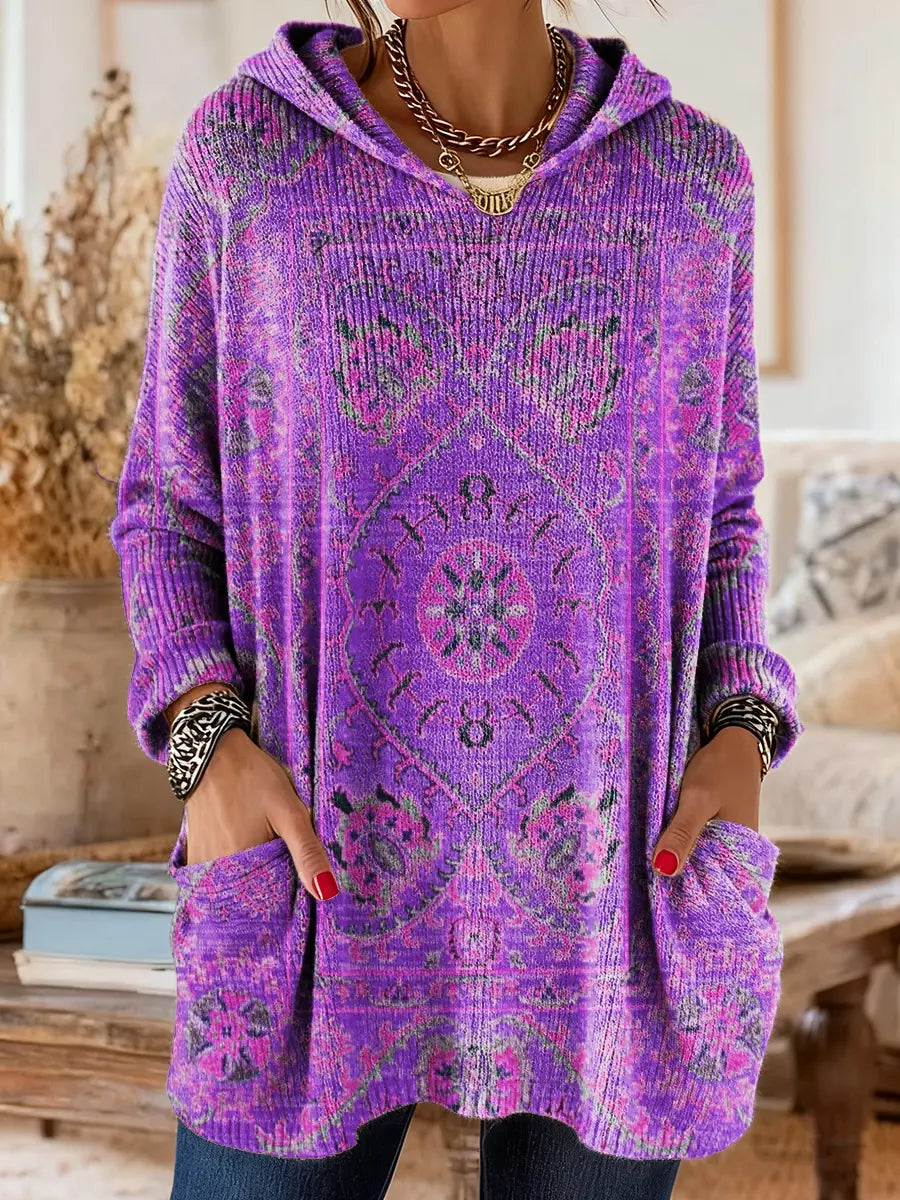 Sweatshirt túnica feminino com capuz e estilo boémio
