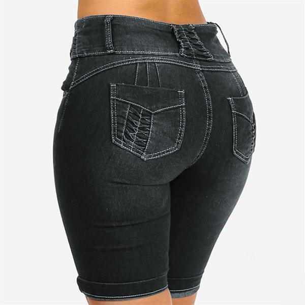 Women's Mid Rise Button-Up Stretch Denim Shorts - Clearance Sale