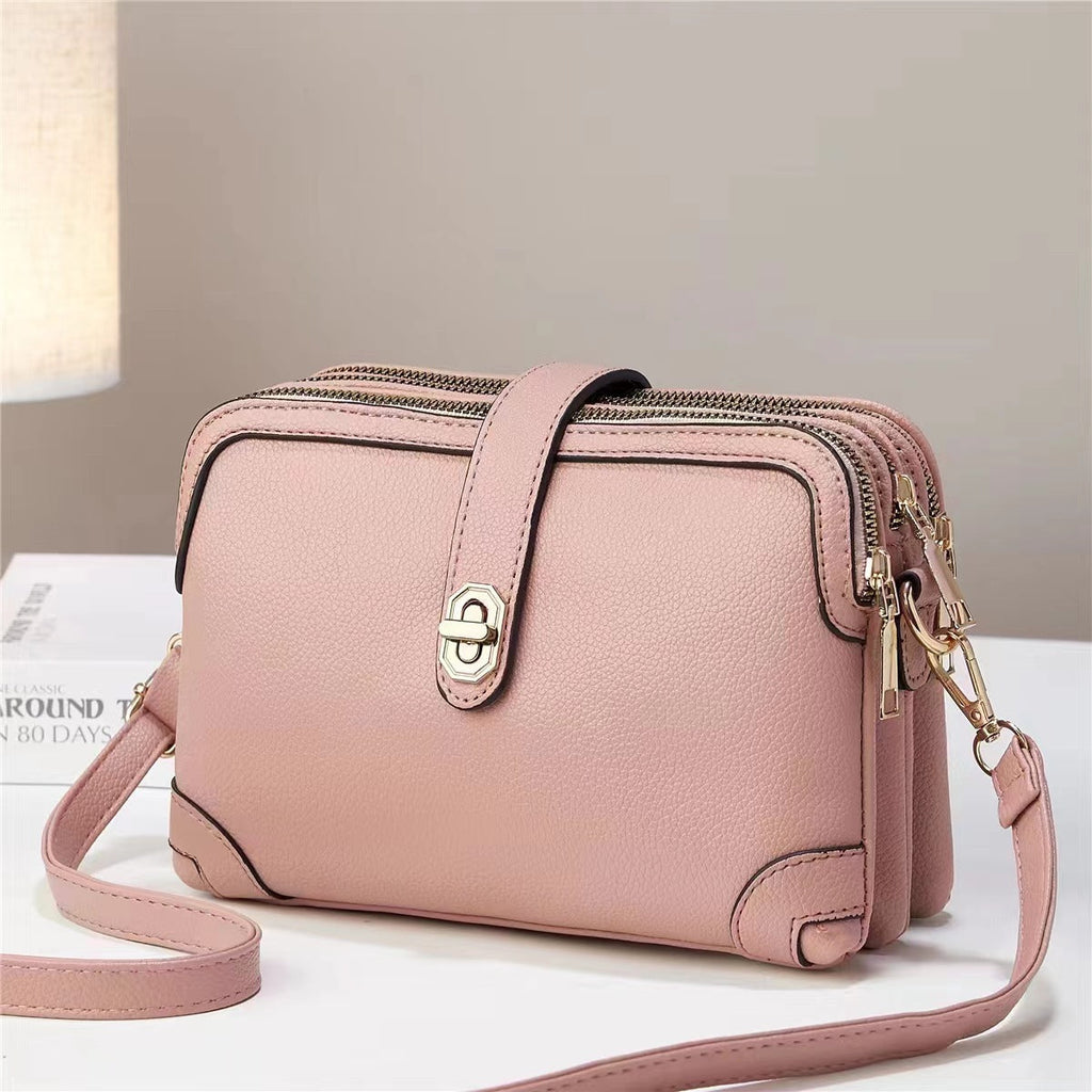Elegant Multi-Layer Soft Leather Handbag Pink