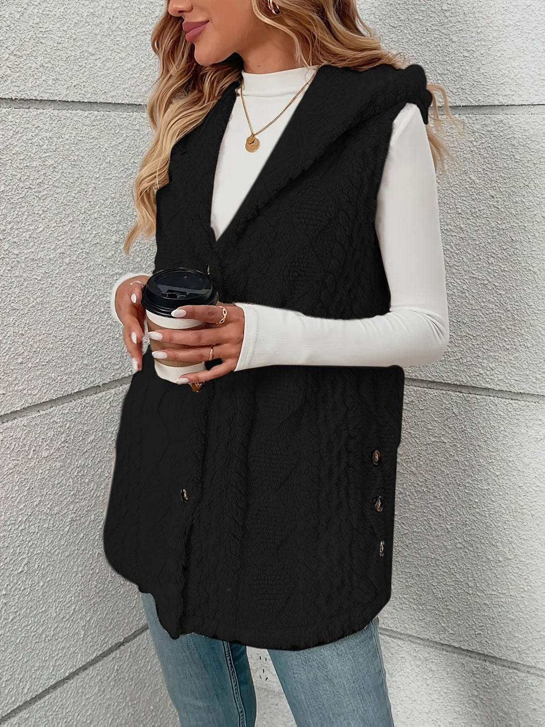 Gilet douillet sans manches à capuche pour femme