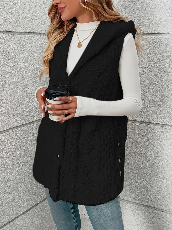 Gilet douillet sans manches à capuche pour femme