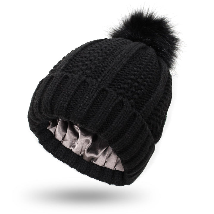 Gorro de punto elegante para mujer con pompón de piel sintética para invierno