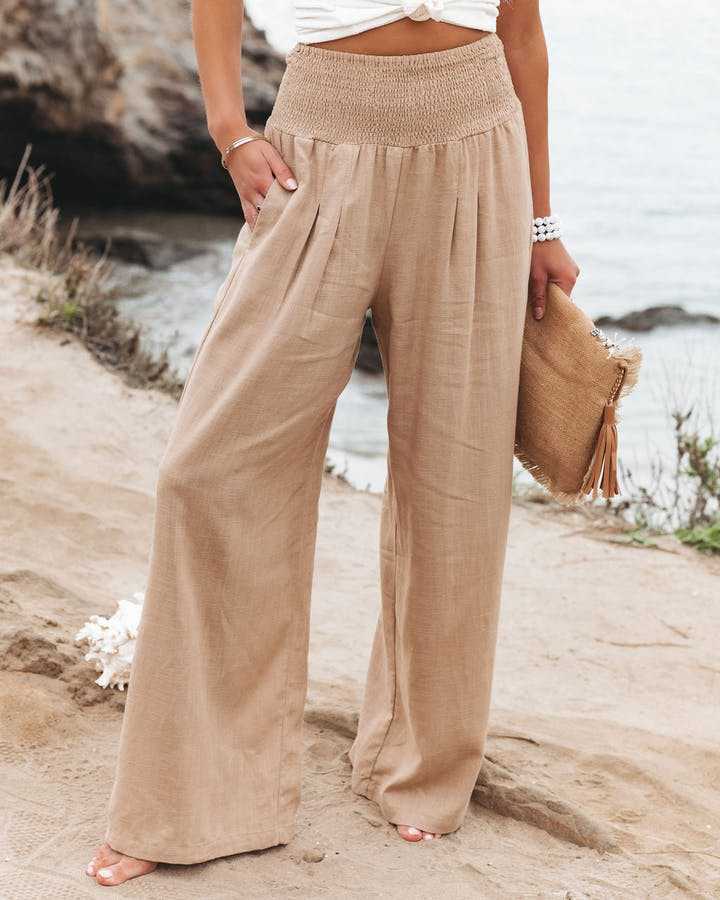 Women's Flowing Wide Leg Beach Pants-MODAUTLET