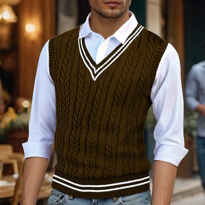 Chaleco de punto trenzado con cuello de pico para hombre