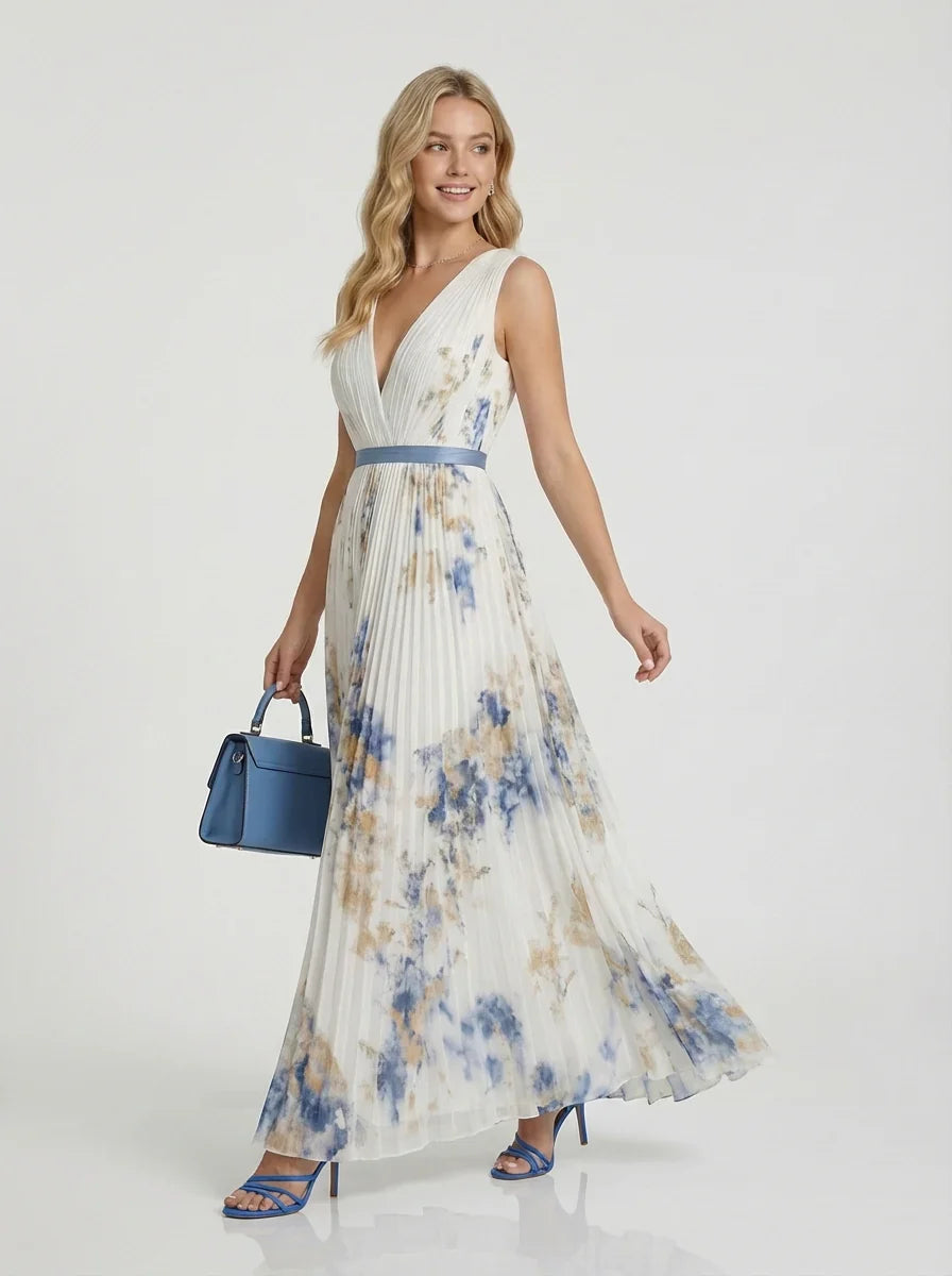 Betty | Vestido Maxi Sem Mangas com Decote em V e Estampa para Mulher