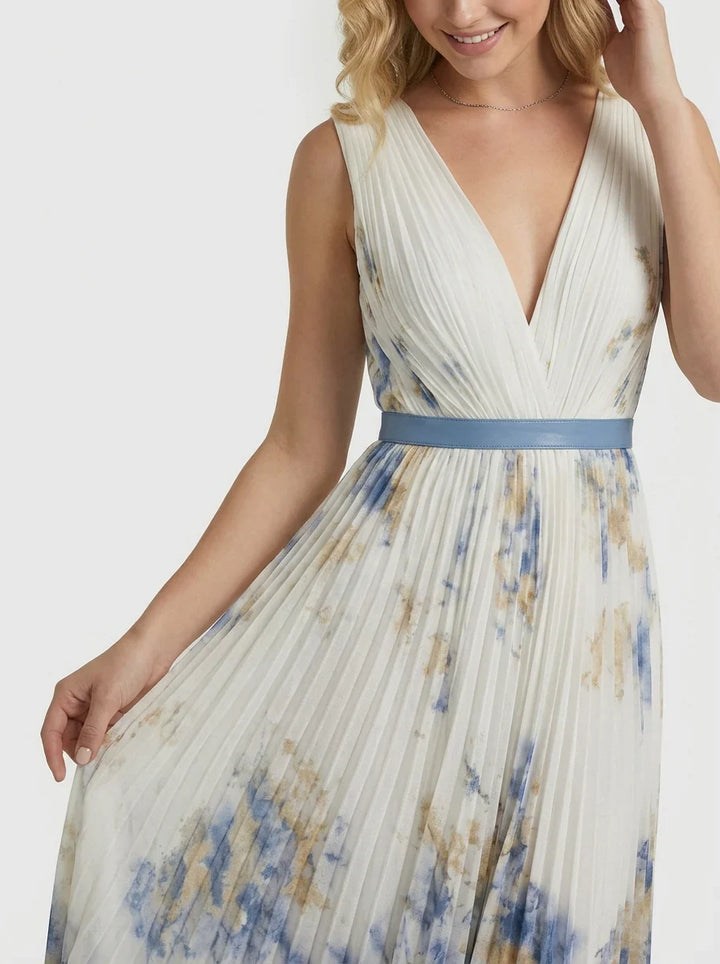 Betty | Vestido Maxi Sem Mangas com Decote em V e Estampa para Mulher