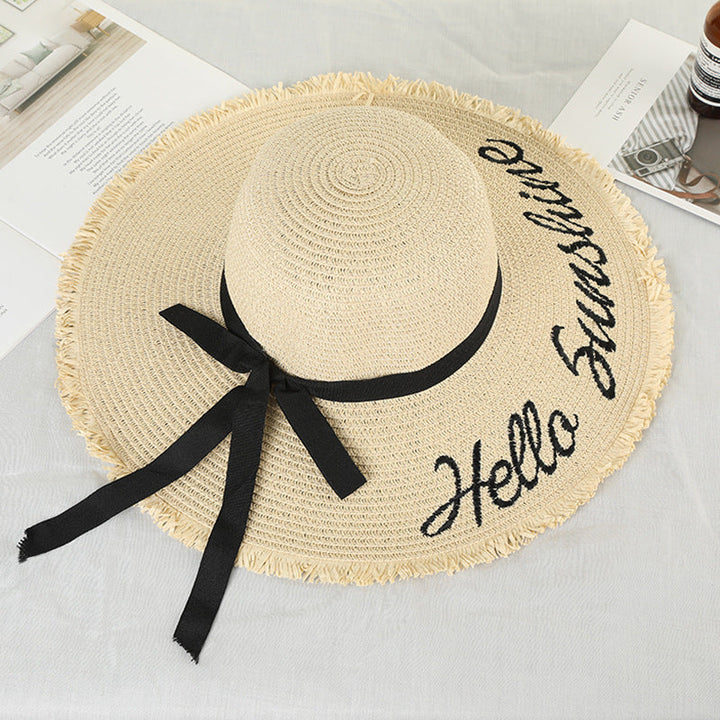 Lace Up Large Brim Straw Hat for Women - Perfect Beach Cap