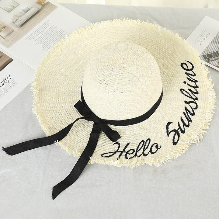 Lace Up Large Brim Straw Hat for Women - Perfect Beach Cap