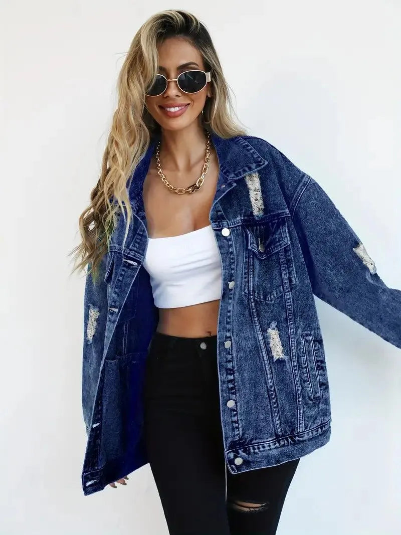Oversized Denim Jacket Women – Olivia Trendy Jacket Darkblue