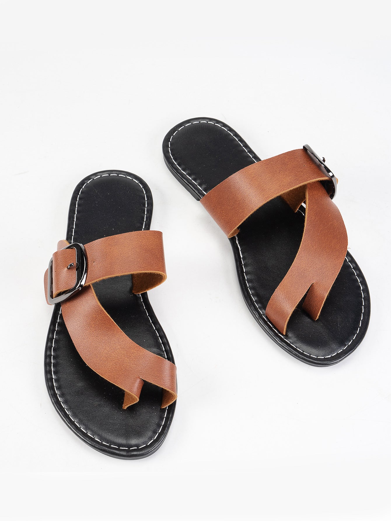 Women's Summer Buckle Toe Clip Sandals for Comfort and Style Light Brown