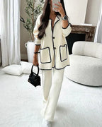Casey - Two Piece Set With Trimmed Jacket And Casual Pants White