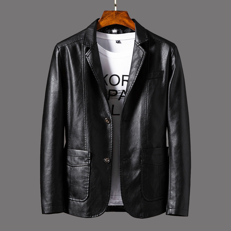 Men's Fall Leather Jacket - Stylish and Durable Outerwear Black