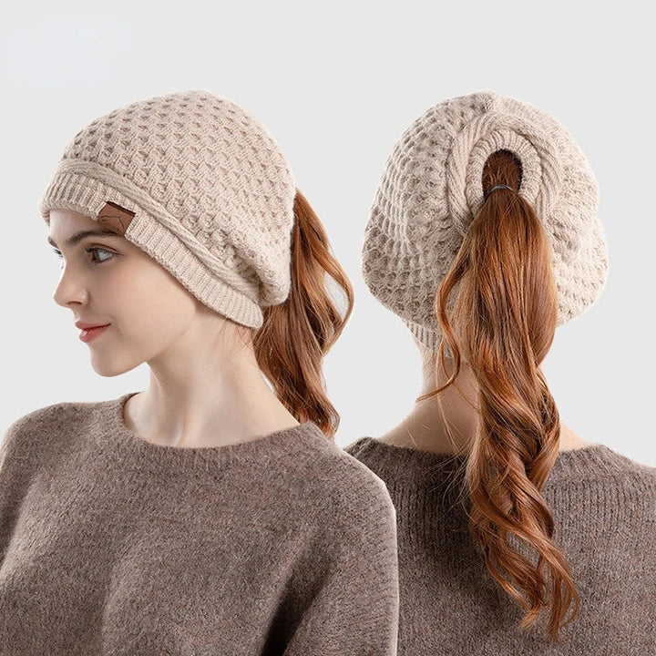 Slouchy Textured Knit Ponytail Beanie for Women – Cozy Casual Comfort-MODAUTLET
