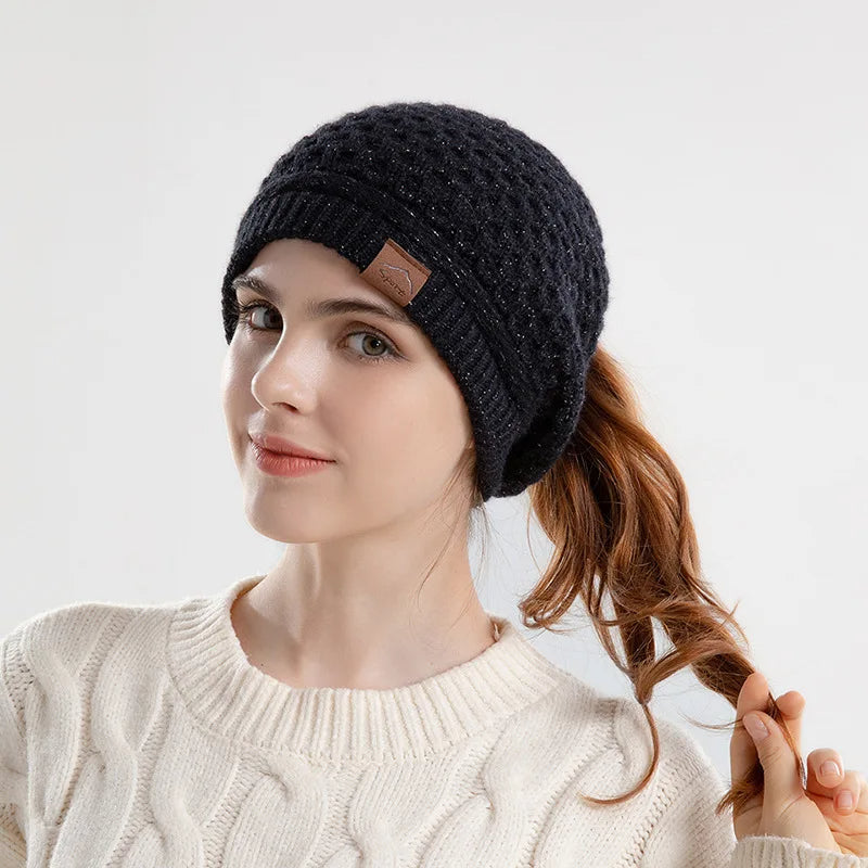 Slouchy Textured Knit Ponytail Beanie for Women – Cozy Casual Comfort-MODAUTLET